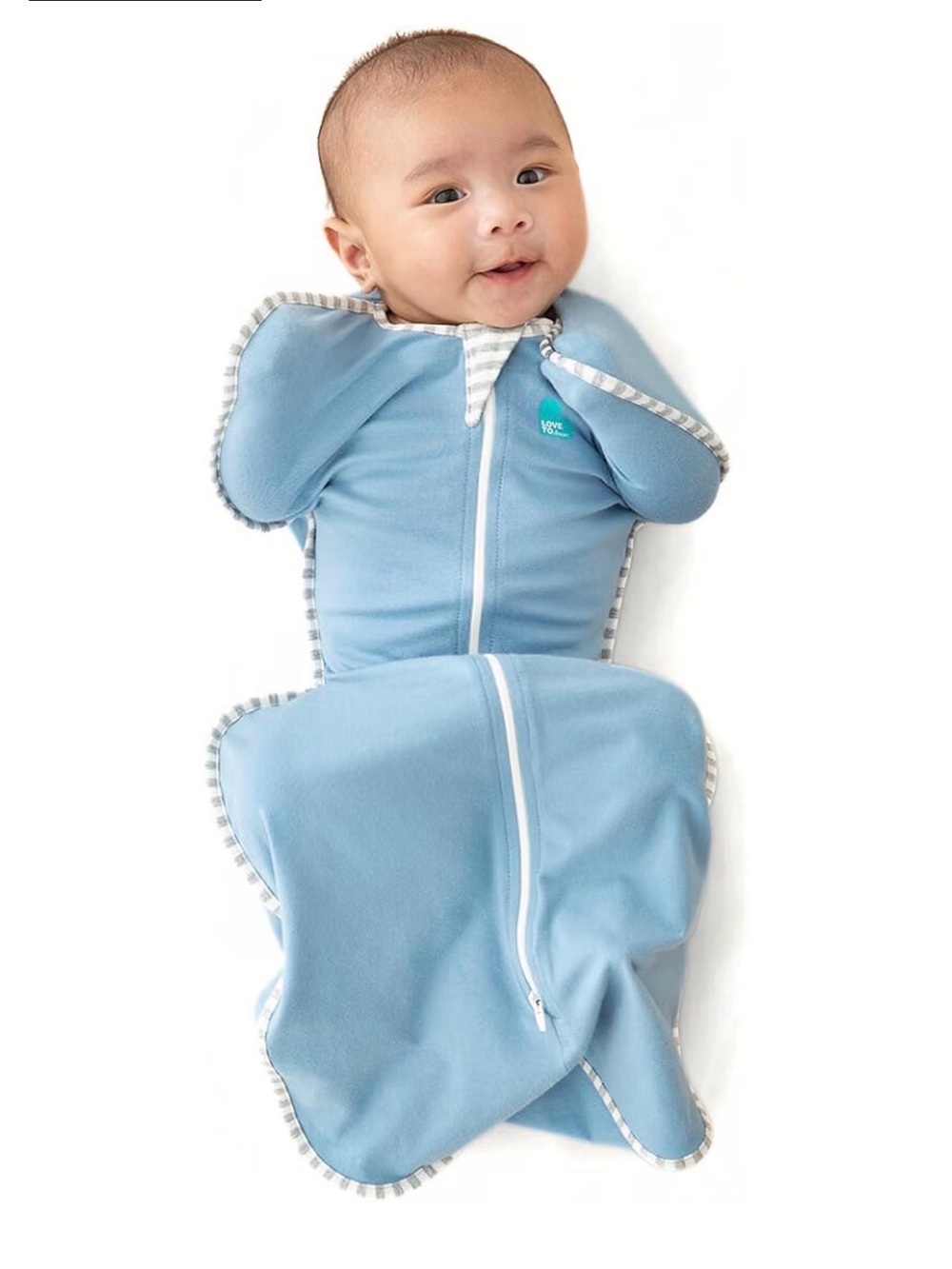 Love to Dream Blue Swaddle Sack with Striped Trim. 1.0 TOG